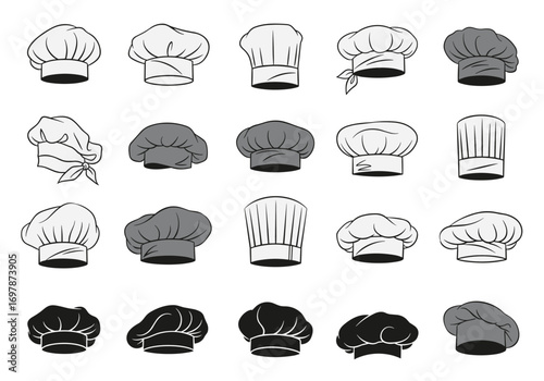 A collection of diverse chef hat designs representing culinary excellence and professional kitchen attire