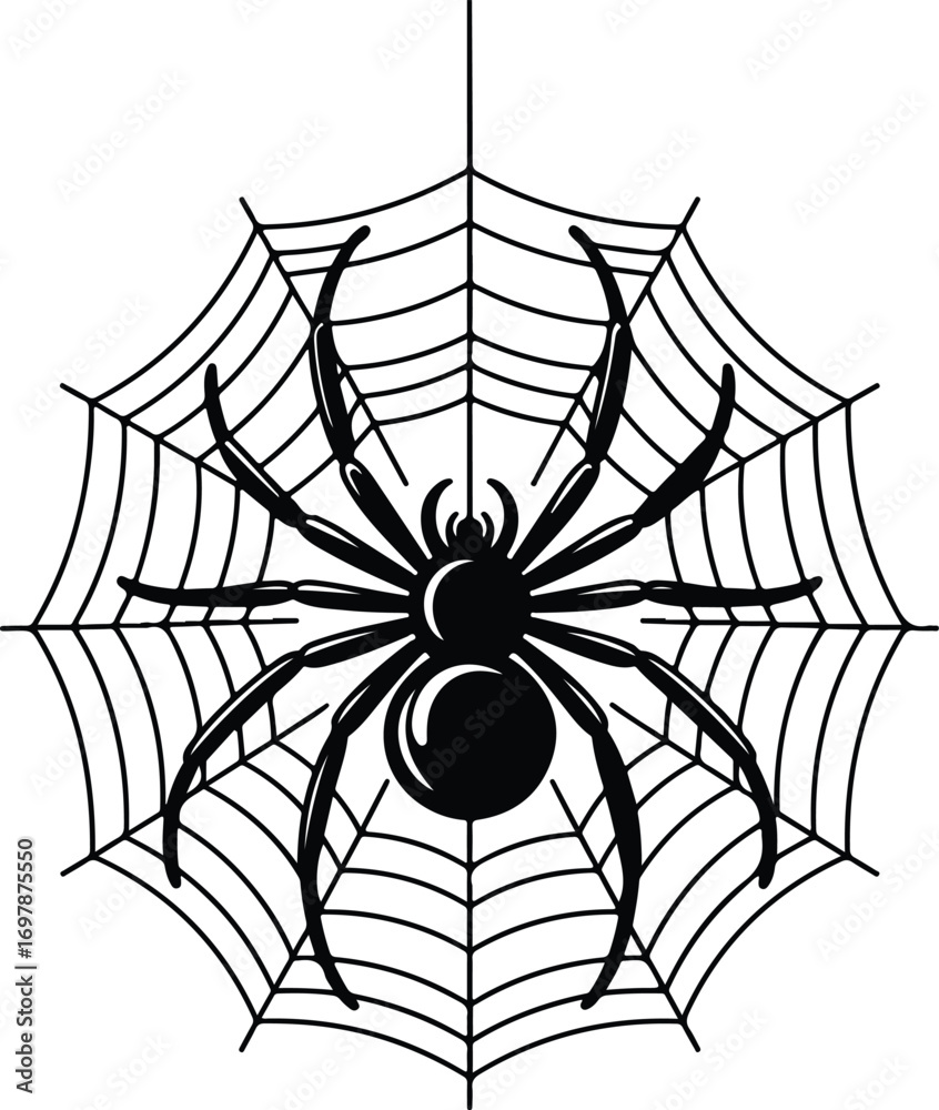 Fototapeta premium Spooky spider and web graphic for Halloween