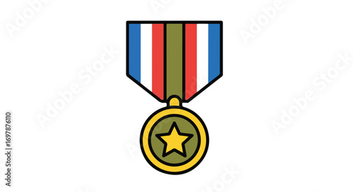 Stylized Military Award Illustration with Ribbon and Star for Honor and Valor Depiction, Emblem of Recognition and Achievement, Symbol of Courage