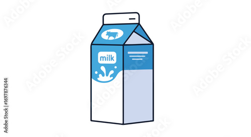 Cartoon dairy delight: a minimalist, whimsical milk carton illustration with fresh flavor and bovine charm for joyful nutrition