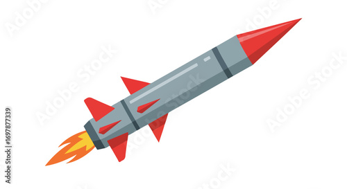 Stylized Illustration of a Rocket Launching Upward with Flames on a Clean Background