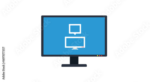 Dual screen mirroring concept displayed on a monitor with bright blue color and white background that symbolize the digital technology device