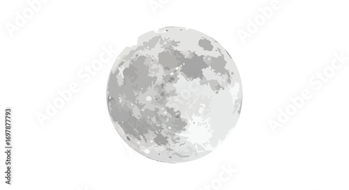 Detailed vector illustration of the full moon with craters and realistic surface textures on a clean white backdrop ready for cosmic design work
