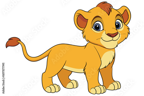 Cute Cartoon Lion Cub on White Background for Children
