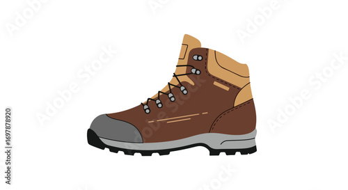 Illustration of a sturdy hiking boot designed for outdoor adventures and challenging terrains emphasizing durable construction and comfort for