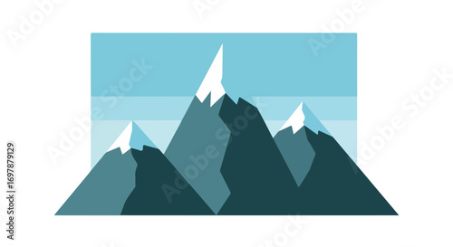 Vector illustration of majestic mountains with snow-capped peaks against a serene blue backdrop offering a minimalist aesthetic for adventurous themes