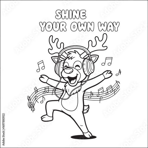 Wallpaper Mural Cartoon reindeer wearing headphones dancing to music notes animal Torontodigital.ca