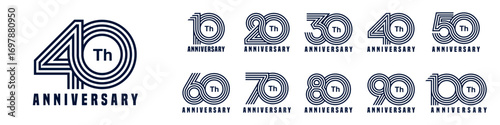 collection anniversary 10 to 100 year logo designs. abstract number for celebration event, wedding, greeting card, and invitation, vector illustration