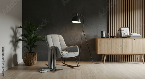 Cozy Living Room Interior with Rocking Chair and Modern Decor Style