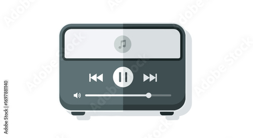 Stylish music player interface showcasing audio controls and volume settings, a modern sound device featuring playback and music control functionality