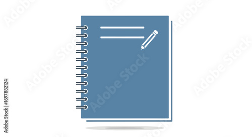 Stylized vector illustration of a notepad with spiral binding and pencil icon providing a clean and minimalist design for notes and ideas