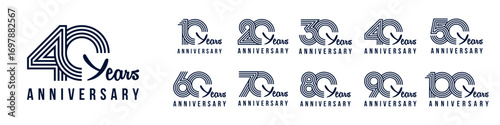 collection anniversary 10 to 100 year logo designs. abstract number for celebration event, wedding, greeting card, and invitation, vector illustration