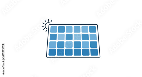 Stylized solar panel icon design representing renewable energy and sustainable technology solutions for a greener future production system