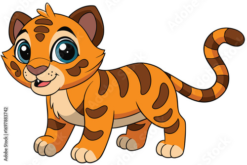 Cute Cartoon Tiger Cub with Orange Fur and Brown Stripes Art