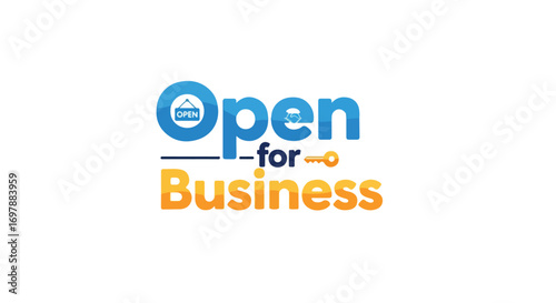 Inviting customers with a welcoming 'Open for Business' design illustration showcasing business readiness and availability with bright color fonts