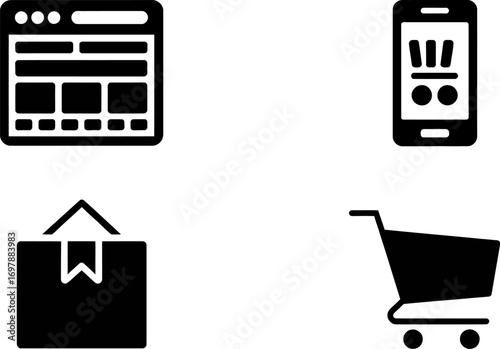 Digital shopping icons representing online retail and e-commerce convenience