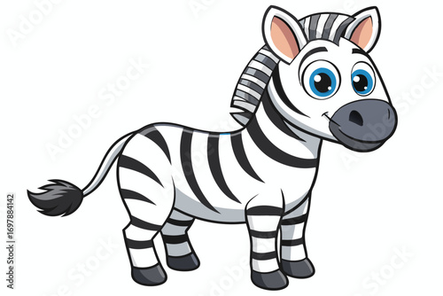 Cute Cartoon Zebra on White Background Playful Animal Art