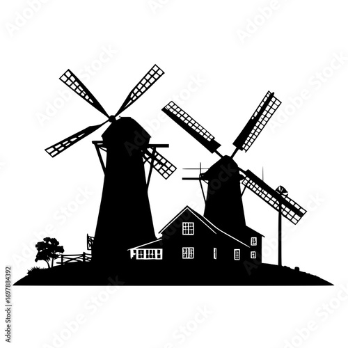 windmill silhouette vector