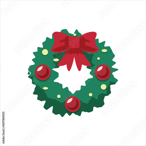 Christmas Wreath Vector Flat Illustration