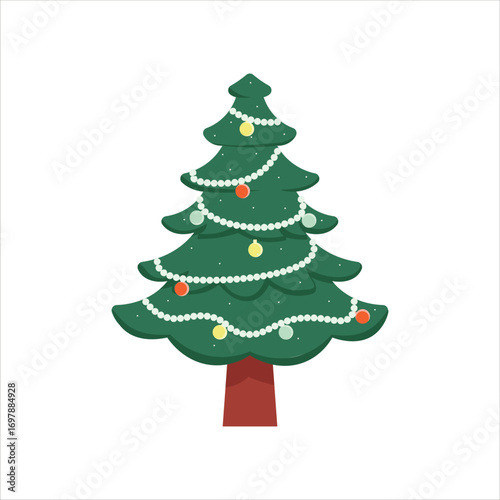 Christmas Tree Vector Flat Illustration