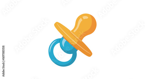 Whimsical illustration of a baby's pacifier with vibrant yellow and blue colors isolated on a clear white backdrop