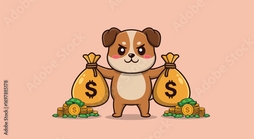Greedy Dog in a Suit with Bags of Money