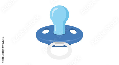 Vector illustration showcasing a blue and white baby pacifier, isolated on a plain white background, demonstrating simplicity and a baby related theme