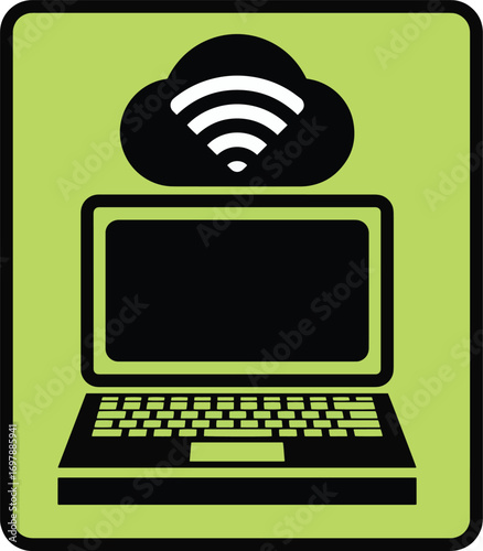 Laptop connecting to cloud computing network with wireless technology and data exchange network