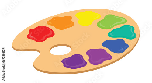 Palette of vibrant colors, a symbol of creativity, artistic expression, and the joy of painting with rainbow pigmentations ready to use in the canvas