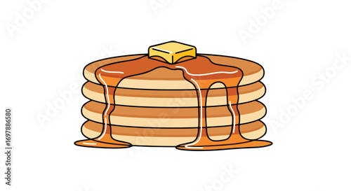 Deliciously Stacked: A Cartoon Illustration of Pancakes with Syrup and Butter Graphic Representation