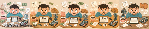 A person who is stressed because of a lot of bills.