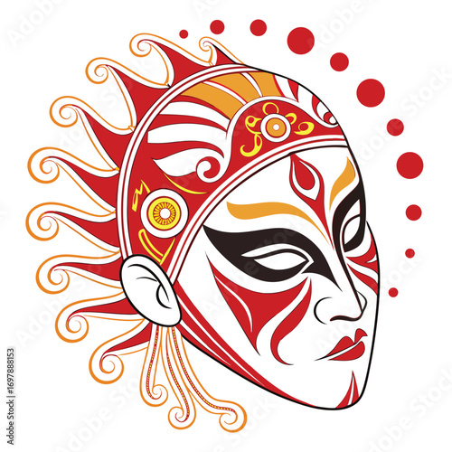 Stylized face mask with red yellow and black markings vector