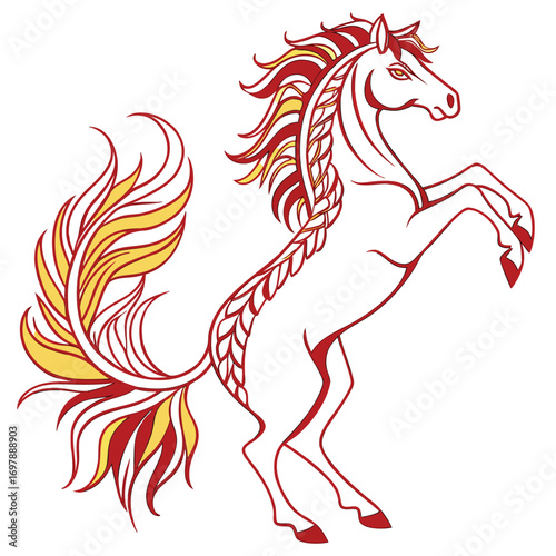 Stylized rearing horse with flowing mane and tail animal equine