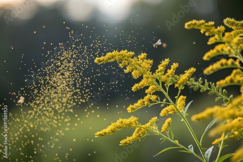 Allergenic ragweed pollen release captured in dramatic macro photography,