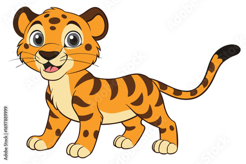Cute Orange Cartoon Tiger Standing Isolated on White Background