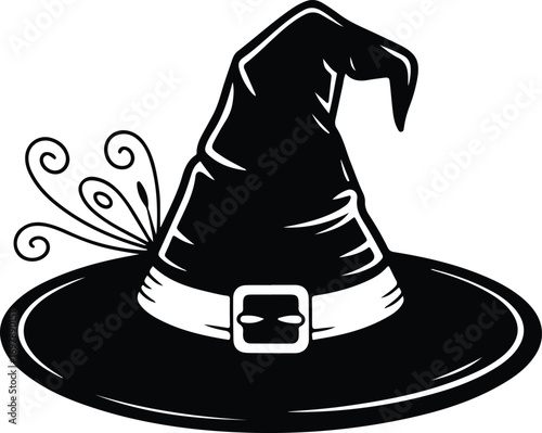 Classic witch hat with decorative flair and buckle