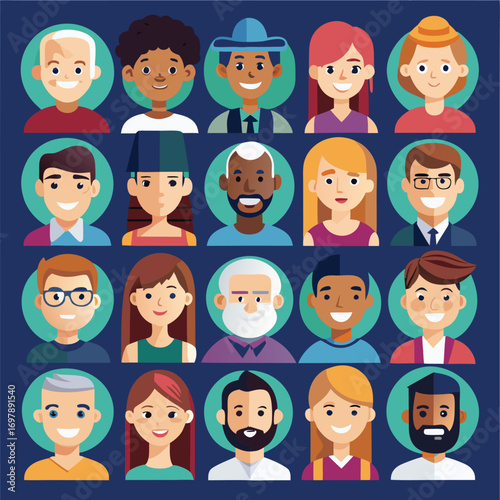Diverse group of people icons in modern flat design