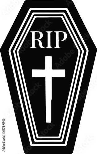Spooky coffin with RIP and cross for Halloween