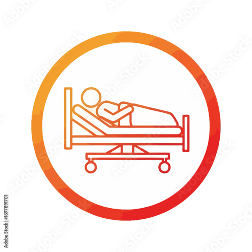 Vector art of patient lying in hospital bed icon with gradient circle