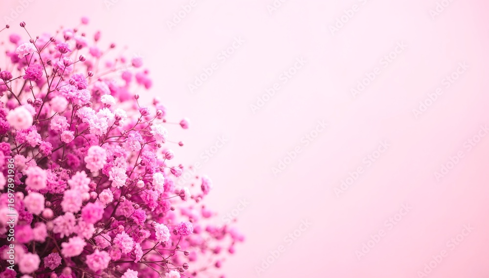 Obraz premium A vibrant bouquet of delicate pink flowers, including roses and peonies, elegantly arranged in a glass vase, sits atop a rustic wooden table.