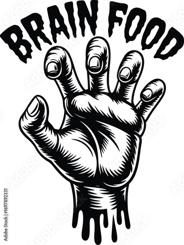 Grab knowledge: Brain food hand reaching for ideas