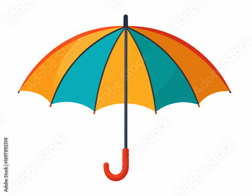 Colorful umbrella vector flat style orange and blue panels isolated on white rainy weather protection