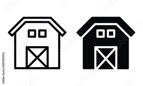 Barn icon with outline and glyph style.