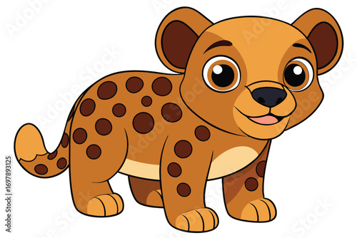 Cute Spotted Hyena Cub Cartoon with a Gentle Smile on White Background