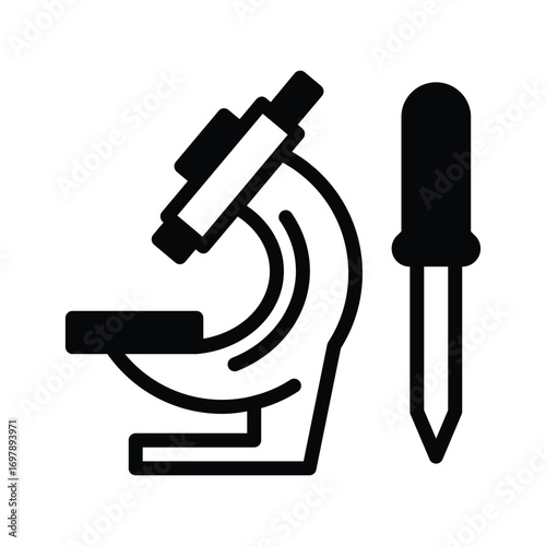 microscope and test pipe icon, lab test solid icon vector design good for web or mobile app