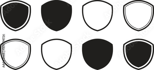 Set of vector various style shields. Shield icon vector, black silhouettes