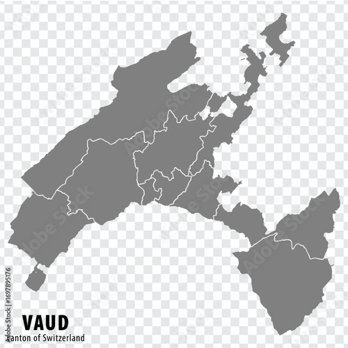 Map Vaud on transparent background. Canton Vaud map with  districts  in gray for your design. Switzerland. EPS10.