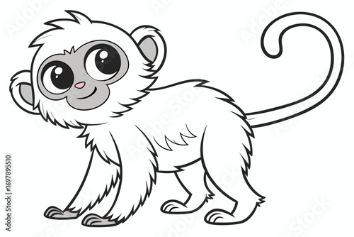 Cute White Monkey Cartoon Illustration, Playful Expression, Tail and Furry Texture