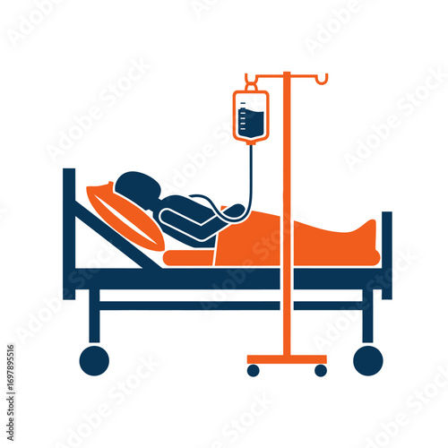 Vector art of patient in hospital bed receiving iv drip