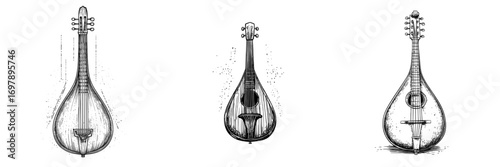 Russian folk music features the balalaika as a distinctive, isolated instrument, often paired with modern retro elements and stringed tools like guitars